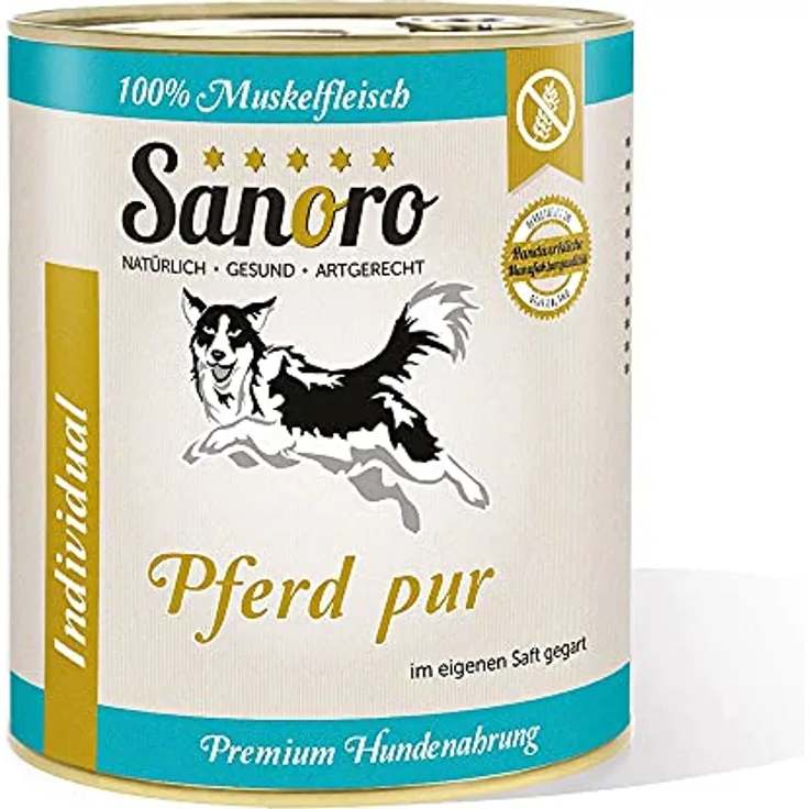 Sanoro Pferd pur, 100% Muskelfleisch vom Pferd, salzfrei - Premium-Hundefutter, singleprotein, hypoallergen, 6 x 800g
