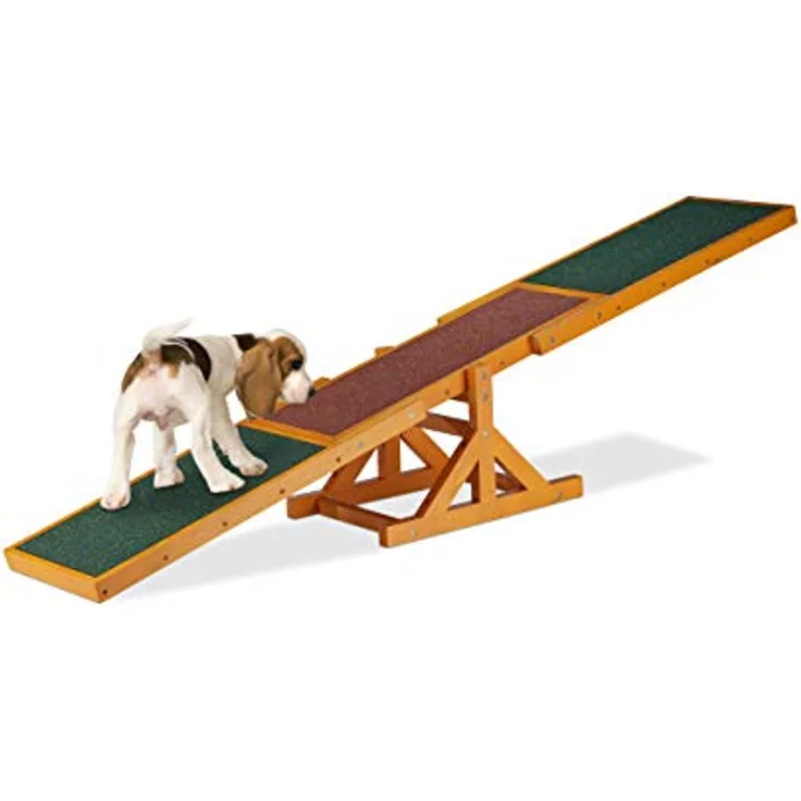 Relaxdays Dog Agility Wippe, Trainingsgerät für große & kleine Hunde mit rutschfester Gummibeschichtung, bunt, 54 x 180 x 30 cm
