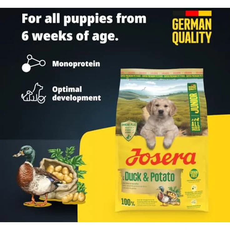 Josera Junior Duck & Potato, Alleinfuttermittel für Welpen, getreidefrei, mit Lachsöl und Gelenkunterstützung, 0,9 kg – Bild 2