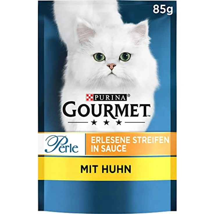 GOURMET Perle Erlesene Streifen in Sauce mit Huhn, Katzen-Nassfutter für ausgewachsene Katzen, 85g Portionsbeutel – Bild 1