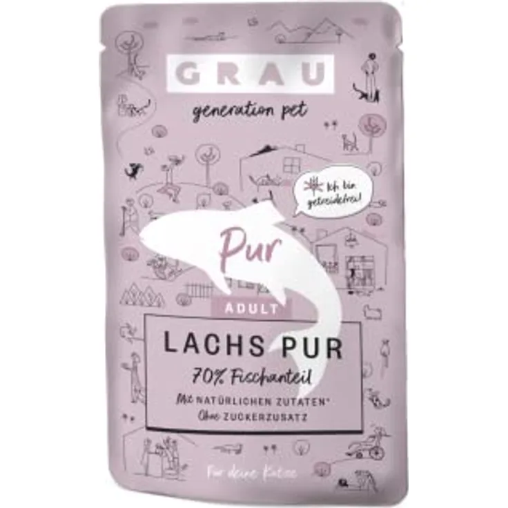 GRAU Nassfutter für Katzen - Lachs pur, Monoprotein, 16er Pack (16 x 125 g), ideal für Allergiker und Unverträglichkeiten