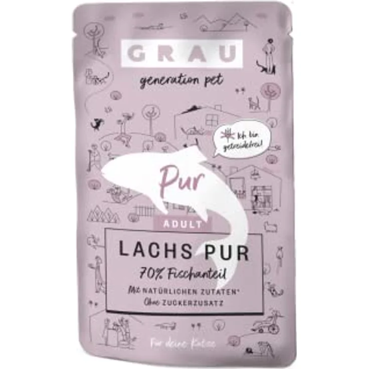 GRAU Nassfutter für Katzen - Lachs pur, Monoprotein, 16er Pack (16 x 125 g), ideal für Allergiker und Unverträglichkeiten – Bild 1