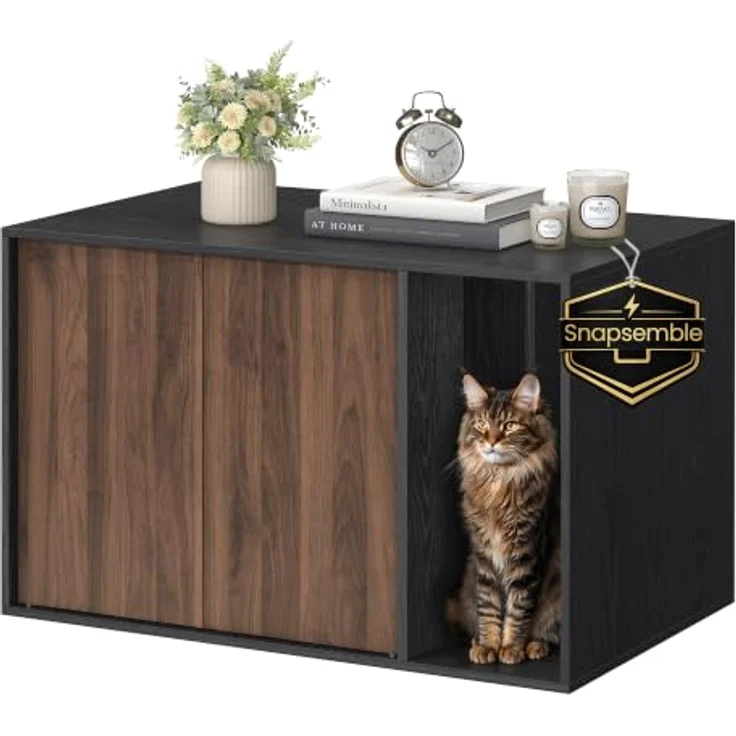 SONGMICS Home Katzenklo-Schrank PCL013BK01, Toolless-Technologie, werkzeuglose Montage, für große Katzen, Push-to-Open, edelholzschwarz-dunkelwalnussfarben – Bild 1