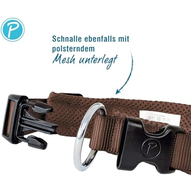 Petlando Mesh Hundehalsband, leicht, atmungsaktiv & weich gepolstert, stufenlos verstellbar, robust, M 45-50cm, Mokka – Bild 3