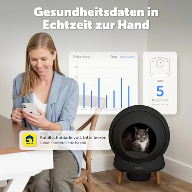 PetSafe ScoopFree SmartSpin, Selbstreinigende Katzentoilette mit App-gesteuerter Gesundheitsüberwachung und moderner Geruchskontrolle, für jede Streu geeignet, bis zu 2 Wochen automatische Reinigung – Bild 4