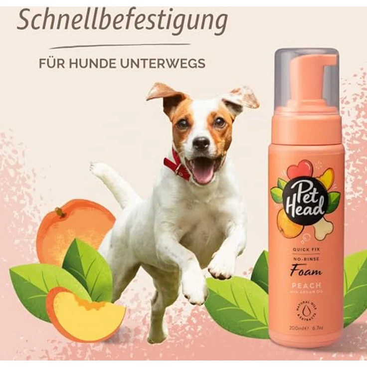 Pet Head Quick Fix Schaumshampoo ohne Ausspülen für Hunde, Pfirsichduft, sanfte Pflege mit natürlichen Ölen, 200ml – Bild 3