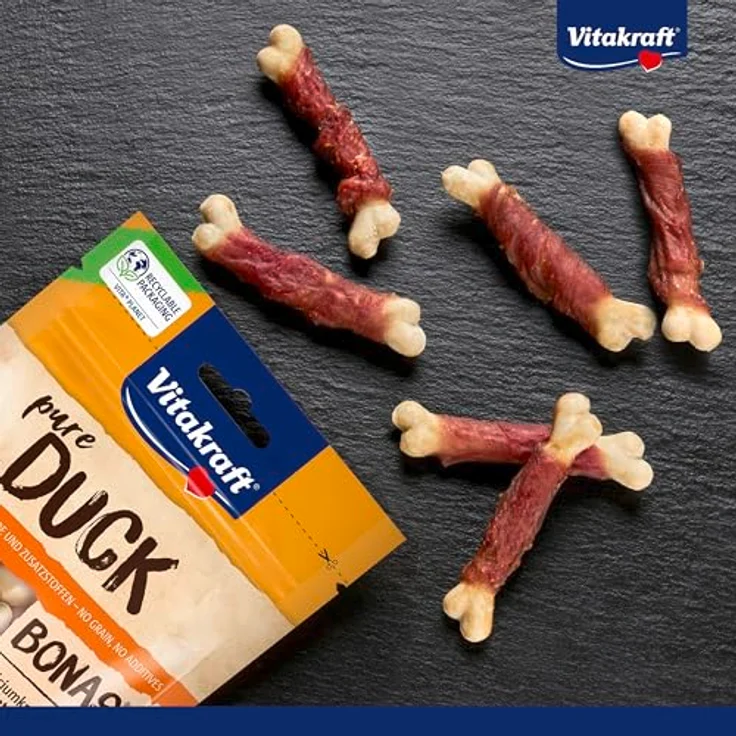 Vitakraft Pure Duck Bonas, Hundeleckerli mit Calciumknochen und Entenfleisch, zuckerfrei, 8x 80g – Bild 2