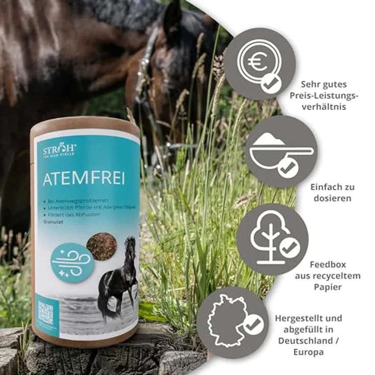 STRÖH Küsten ATEMLUFT Pellets für Pferde (900g), Ergänzungsmittel mit Bronchialkräutern zur Unterstützung der Atemwege, ideal bei Husten und Allergien – Bild 5