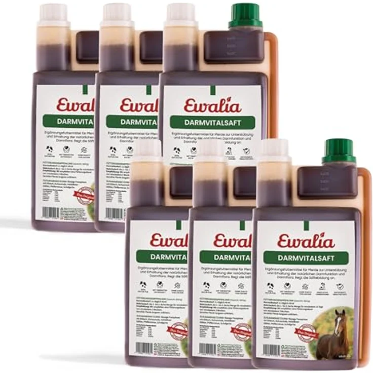EWALIA Darmvitalsaft - Premium Ergänzungsfuttermittel für Pferde zur Unterstützung der Darmgesundheit - Natürliche Kräutermischung, 6x1 Liter – Bild 1