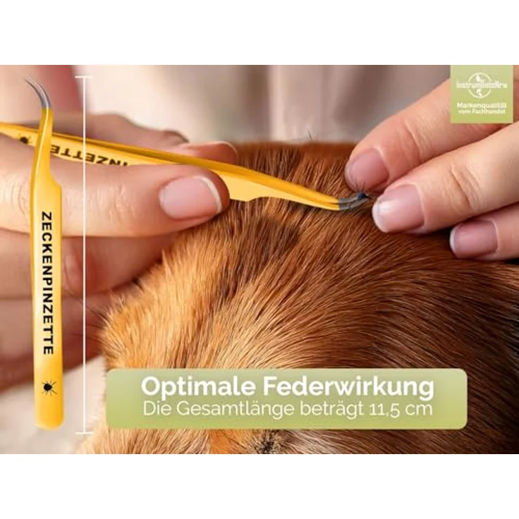 InstrumenteNrw Zeckenpinzette für Hunde und Katzen, rostfreier Edelstahl, gelb mit Etui, 11,5 cm lange Zeckenzange zur sicheren Zeckenentfernung – Bild 3