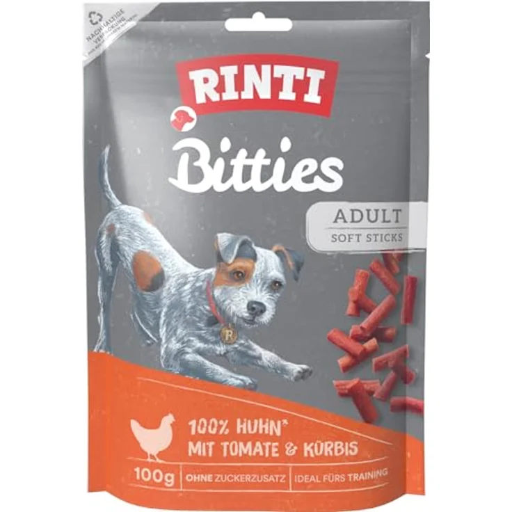 Rinti RINTI Bitties Huhn mit Tomate und Kürbis, Hundesnack mit Echt-Fleischgarantie, 100 g – Bild 1