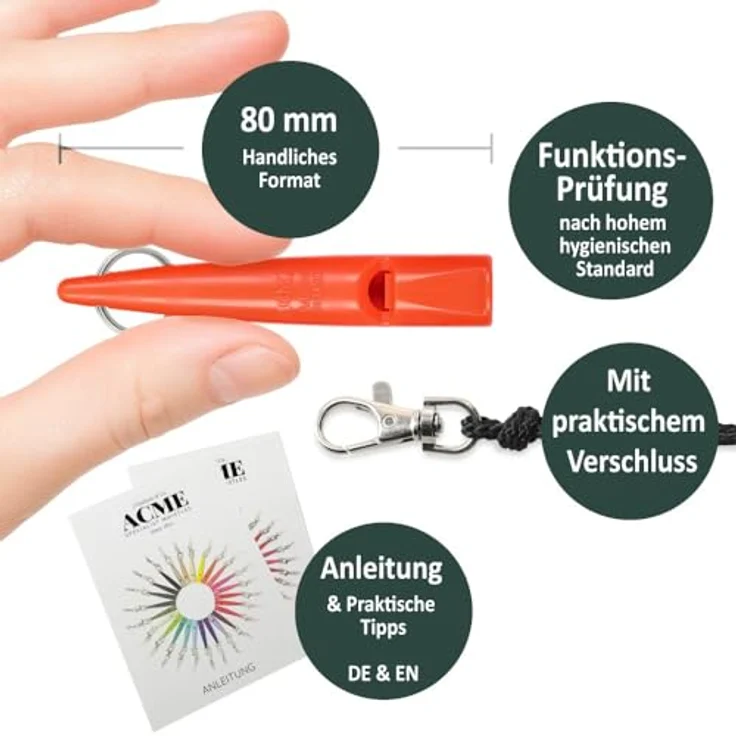 ACME Hundepfeife No. 211,5, laut und weitreichend mit GRATIS Pfeifenband, original aus England, DG orange – Bild 2