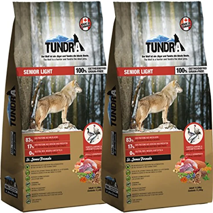 Tundra Hundefutter Senior/Light, getreidefrei, 2 x 11,34 kg Trockenfutter für Senioren