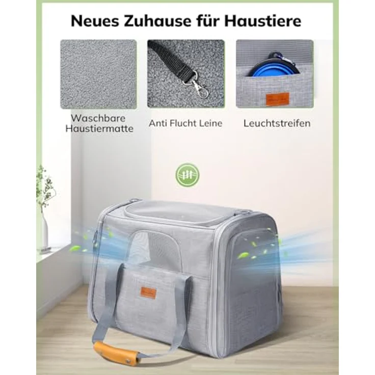 Morpilot Katzentransportbox, Transportbox 43.5x28x35cm, hellgrau, mit atmungsaktivem Netzgewebe und abnehmbarem Kissen – Bild 5