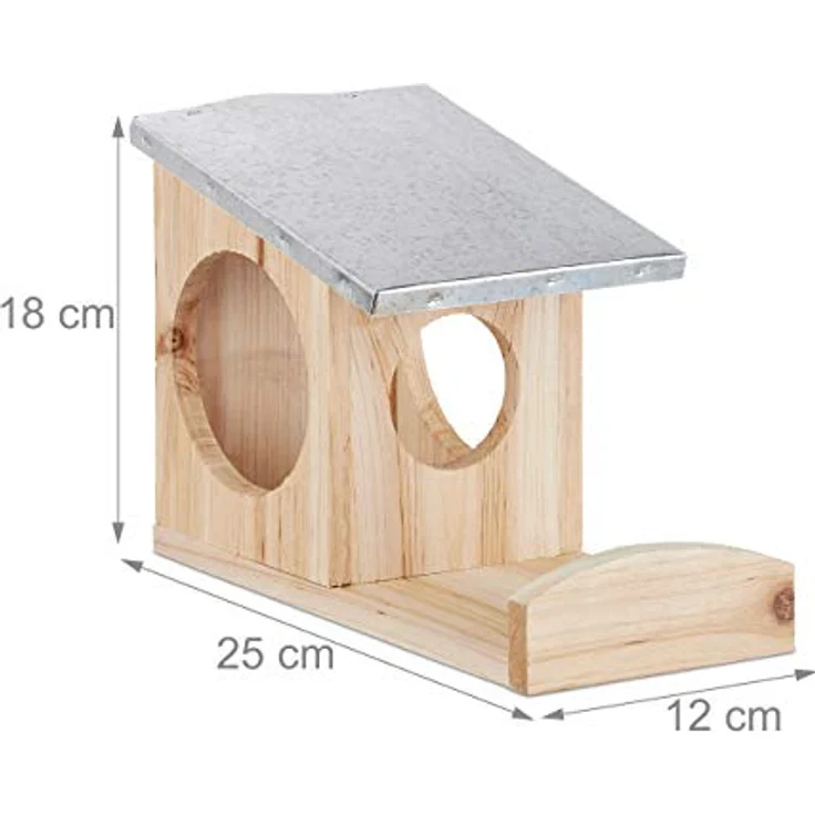 Relaxdays - Eichhörnchen Futterhaus, Kobel aus Holz, wetterfestes Metall Dach, zum Aufhängen, Garten Futterstation, natur – Bild 5