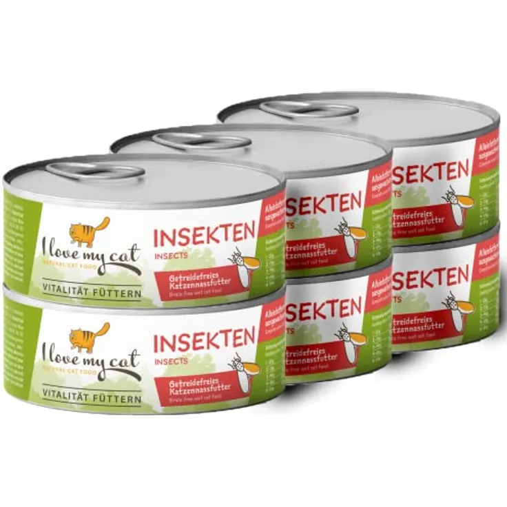 I love my cat NATURAL CAT FOOD, Getreidefreies Nassfutter für Katzen mit 60% Insektenanteil, 100 g x 6, geeignet für nierenkranke und diabetische Katzen