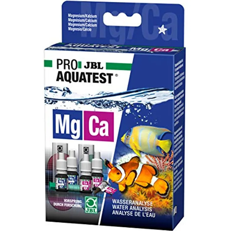 JBL PROAQUATEST Magnesium-Calcium, Wassertestkit zur Bestimmung von Magnesium- und Calciumwerten für optimales Korallenwachstum, inkl. 5 Reagenzien, 2 Küvetten und Spritze