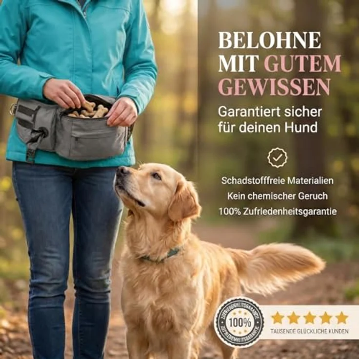 HUND IST KÖNIG Leckerlitasche für Hunde, robuste Bauchtasche mit Kotbeutelspender, Handyfach & Gurt für Flexileine, schwarz – Bild 5