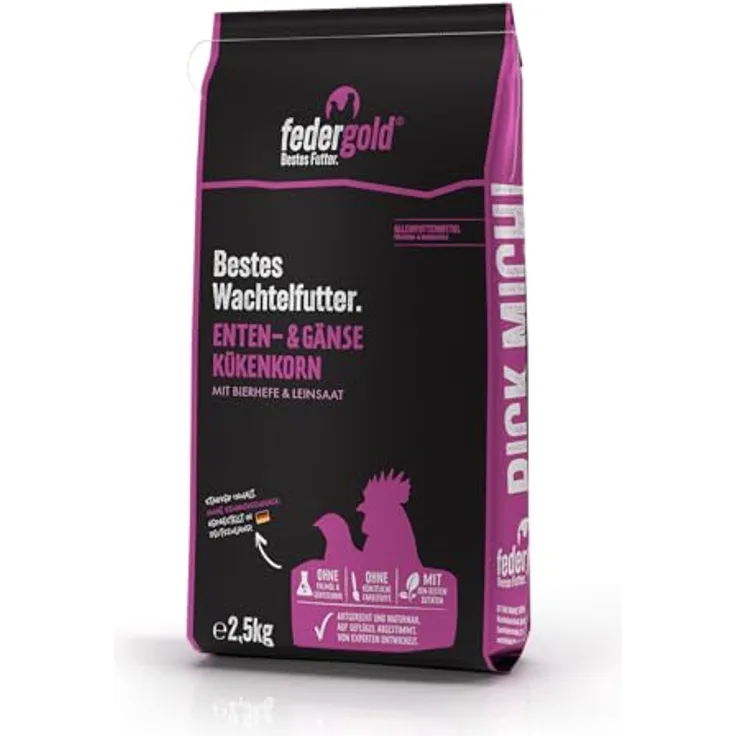 WachtelGold DuckGold Enten- & Gänsekükenkorn 2,5kg – Aufzuchtfutter für Enten & Gänse ab dem 1. Tag | Mit Vitaminen & Mineralien, ohne Palmöl & Gentechnik, in Deutschland hergestellt