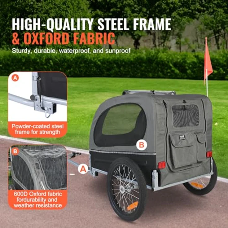 VEVOR Hundeanhänger 2in1, faltbarer Fahrradanhänger und Hundebuggy mit Kohlenstoffstahlrahmen, 600D Oxford-Gewebe, Tragfähigkeit bis 45 kg, Blau – Bild 3