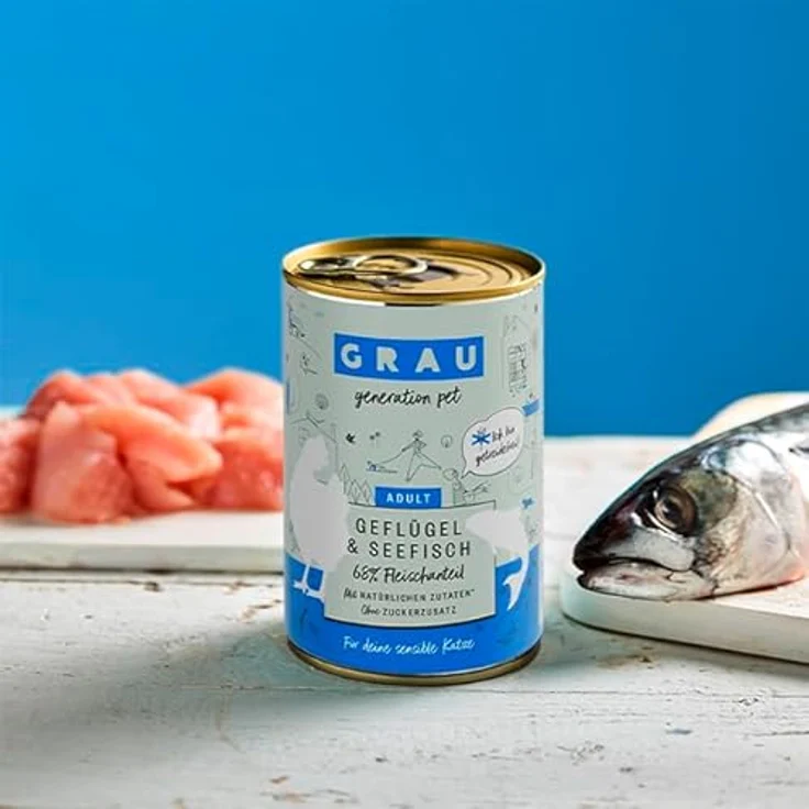 GRAU – das Original – Nassfutter für Katzen, Geflügel & Seefisch, getreidefrei, 6er Pack (6 x 400 g), für Erwachsene Katzen, auch für sensible Katzen geeignet – Bild 2