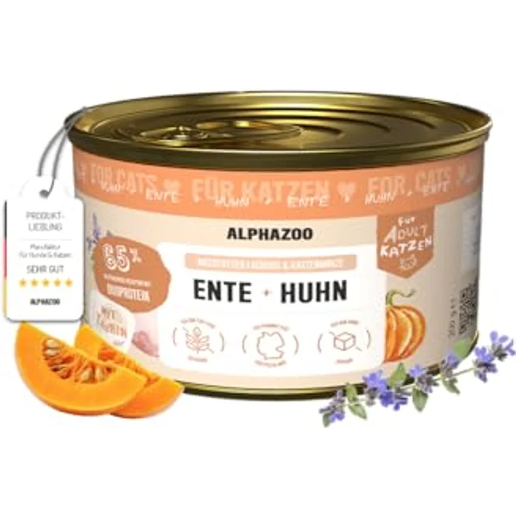 alphazoo Katzenfutter Ente + Huhn 6x200g – Getreidefreies Premium-Nassfutter mit Lachsöl, reich an Protein & Taurin – Made in Germany – Bild 2