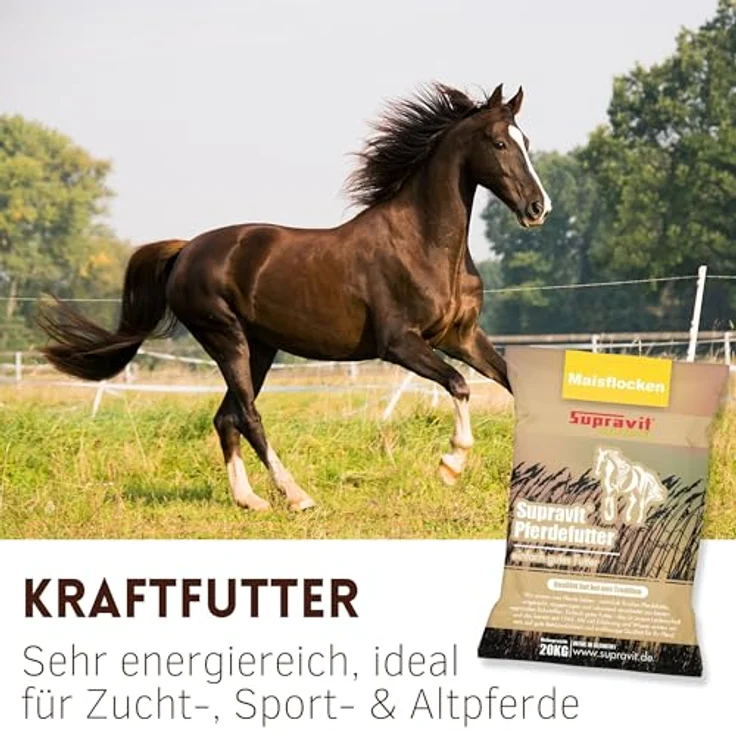 Supravit Maisflocken 20kg, 100% Naturrrein, energiereiches Pferdefutter für schnelle Gewichtszunahme – Bild 3