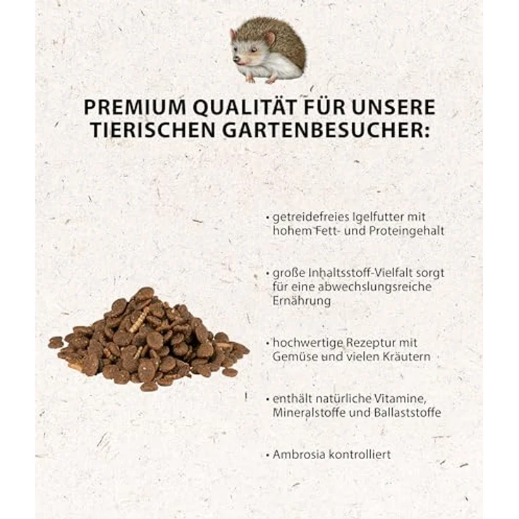 Dehner Natura Premium Igelfutter Futter-Mix, getreidefrei, 2 kg, artgerechte Nährstoffversorgung für freilebende Igel – Bild 2