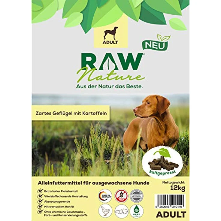 RAW Nature Trockenfutter Adult mit Huhn 5kg, getreidefreies, kaltgepresstes Hundefutter, 100% Muskelfleisch, hoher Fleischanteil, ohne künstliche Zusätze, für alle Rassen geeignet – Bild 4