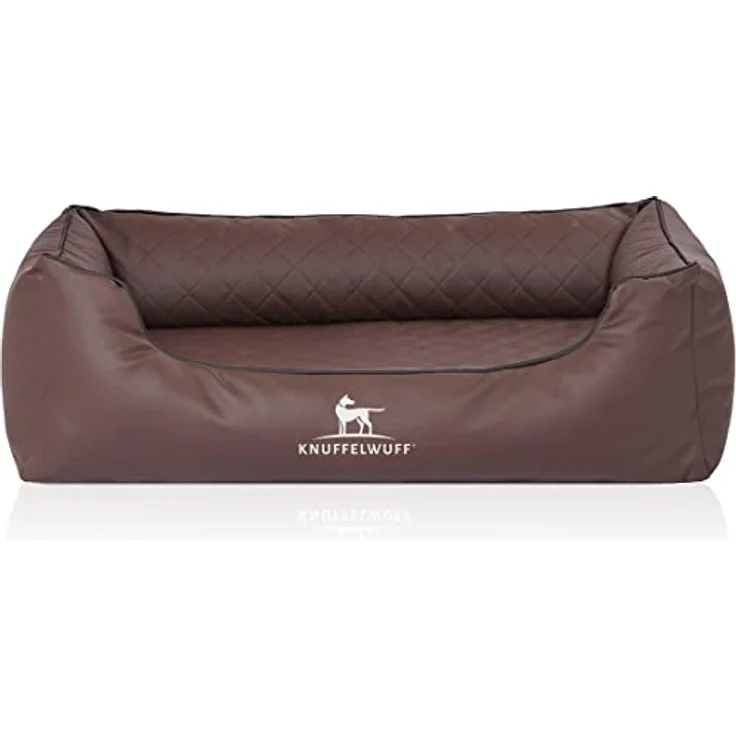 Knuffelwuff Hundebett Madison, Orthopädisches Hundebett aus laser-gestepptem Kunstleder, S 70 x 50cm, Braun, abnehmbarer Bezug, leicht zu reinigen, für große, mittelgroße und kleine Hunde – Bild 2