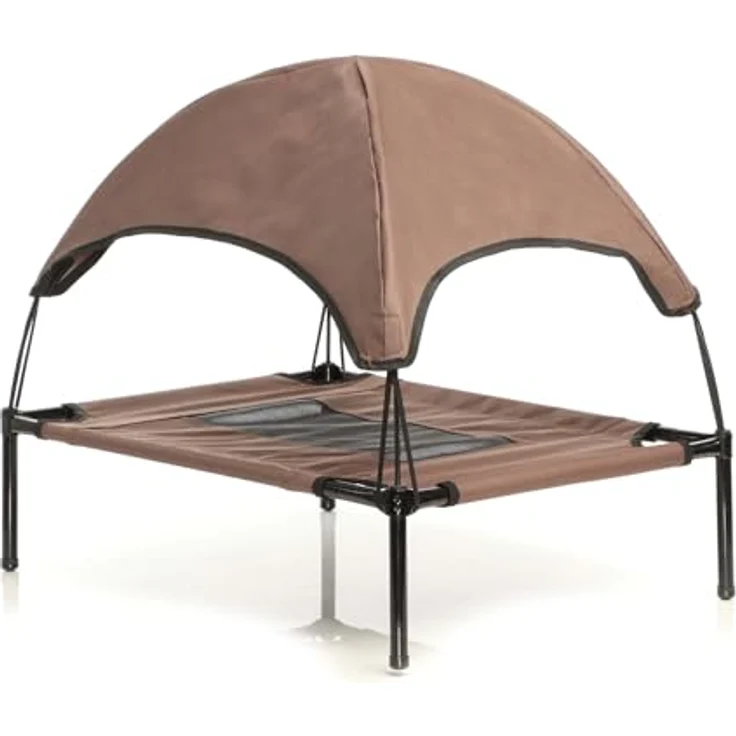 Wiltec Hundebett mit Dach, Braun, 91 x 76 x 16 cm, für Hunde bis 35 kg, wetterfestes Outdoor Schlafplatz mit Sonnendach – Bild 2