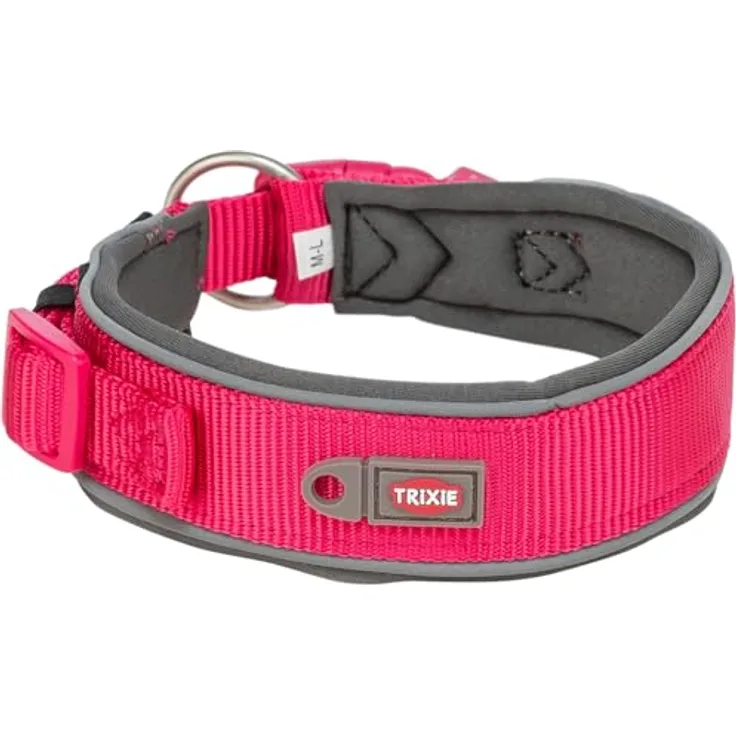 Trixie Premium Halsband L-XL, Halsumfang 53–62 cm, stufenlos verstellbar, neoprengepolstert, fuchsia für mittelgroße bis große Hunde - 1995911