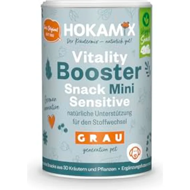 GRAU Hokamix Vitality Booster Snack Mini Sensitive, Ergänzungsfuttermittel für Hunde, 150g, getreidefrei und leicht verträglich, unterstützt Haut, Fell & Stoffwechsel