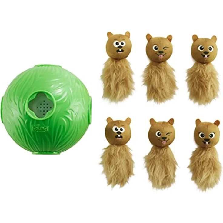 Nina Ottosson Dog Snuffle N' Treat Ball, Intelligenzspielzeug mit 6 Plüsch-Streifenhörnchen für Hunde, fördert mentale Stimulation und Nasenarbeit – Bild 1
