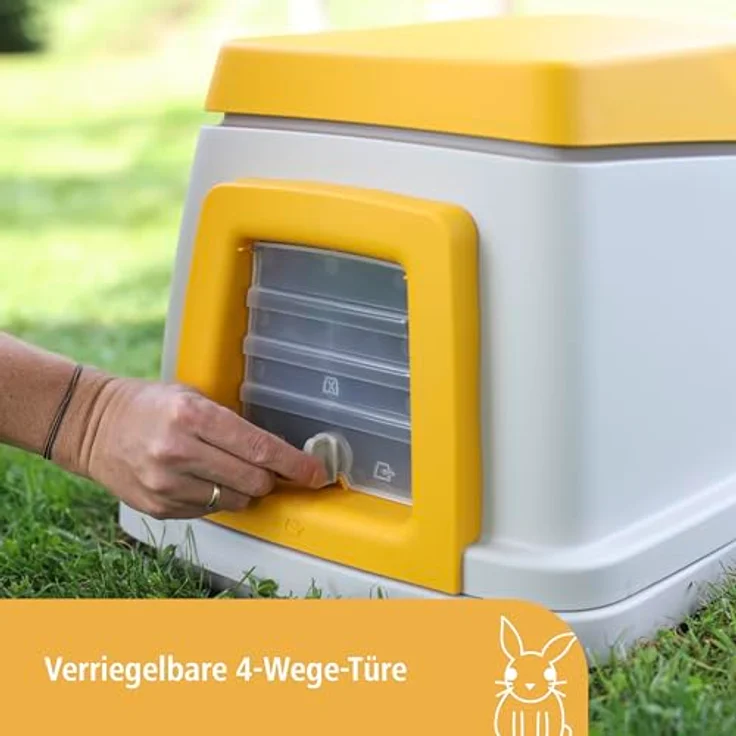 Kerbl Kaninchenbau Bunny Base Komplettset, grau/orange, mit integrierter Heuraufe und 4-Wege-Tür, L 58 x B 38,5 x H 55 cm – Bild 6