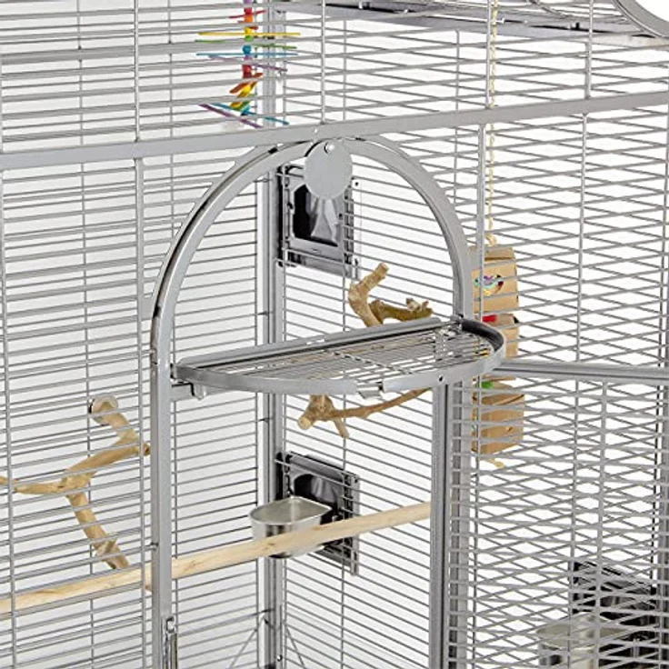 Montana Cages Premium Vogelkäfig Madeira III, großer Vogelkäfig für Sittiche, inkl. Anflugklappe, Freisitz, 4 Edelstahlnäpfe, AVILON Pulverbeschichtung, Platinum Edition, ca. 90 x 70 x 170 cm – Bild 4