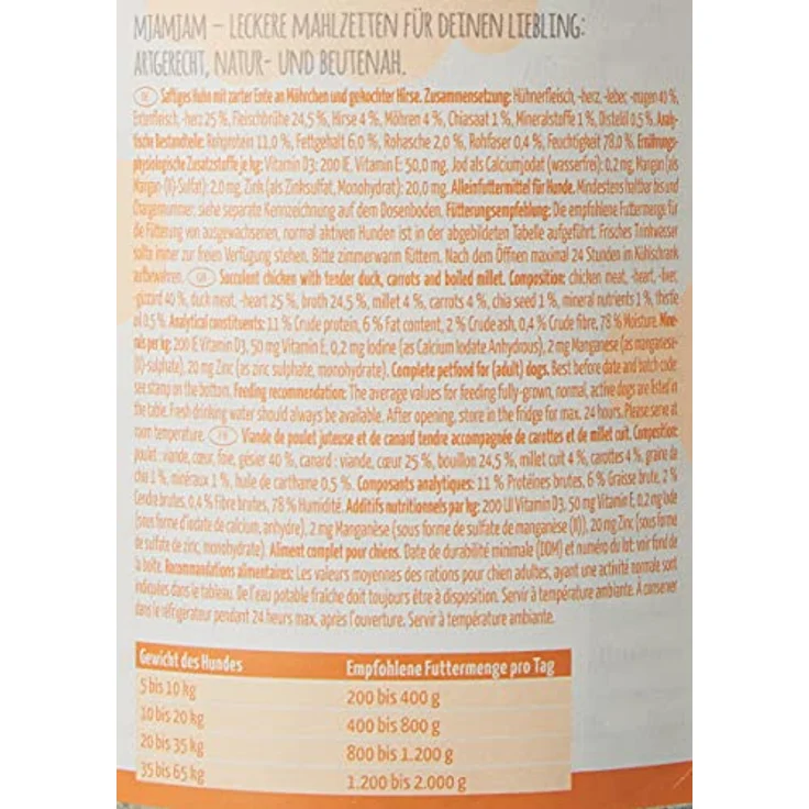 MjAMjAM Premium Nassfutter für Hunde, Mixpaket I, Huhn & Ente, Rind, Pute, 6er Pack (6 x 400 g), naturbelassen, glutenfrei, mit hohem Fleischanteil – Bild 5