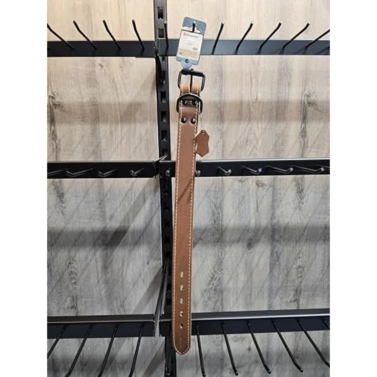 Flamingo Halsband Montana Leder BREIT, Cognac, Größe M 35-45CM, 35MM, für große Hunderassen, weiches Leder mit schwarzem Glanzfinish – Bild 4