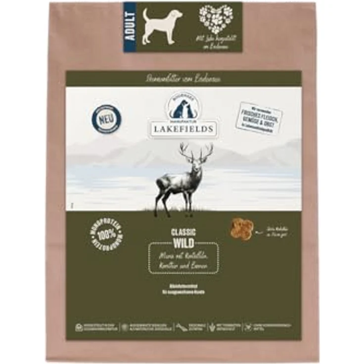 Lakefields Classic Hundefutter trocken, Wild 60%, 1kg, getreidefreies Trockenfutter mit Lebensmittelqualität, Kartoffel, Karotte & Birne, schonend gebacken – Bild 1