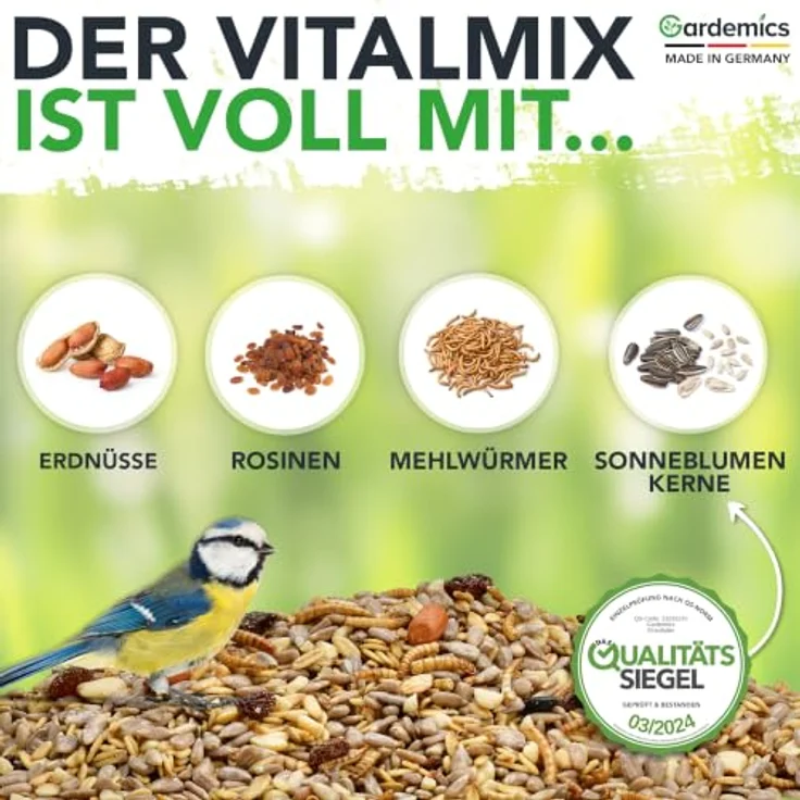Gardemics Wildvogelfutter 20 kg, proteinreiches Ganzjahresfutter mit Mehlwürmern, Made in Germany – Bild 2