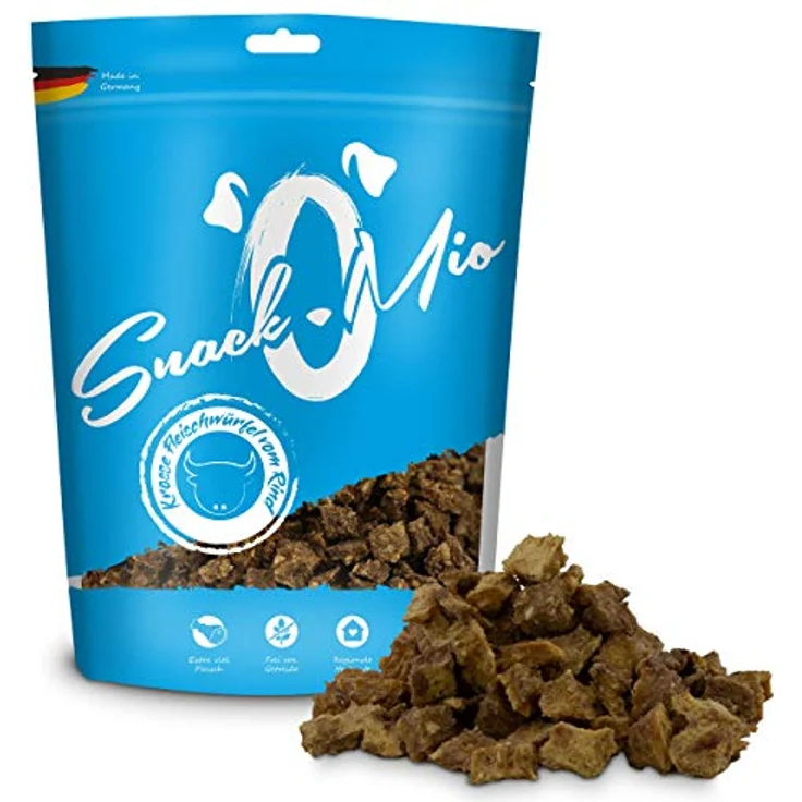 SNACKOMIO SnackOMio – Premium Hundesnack, getreidefreie saftige Fleischwürfel vom Rind, lufttrockene Naturbelohnung, 1 x 125g – Bild 2