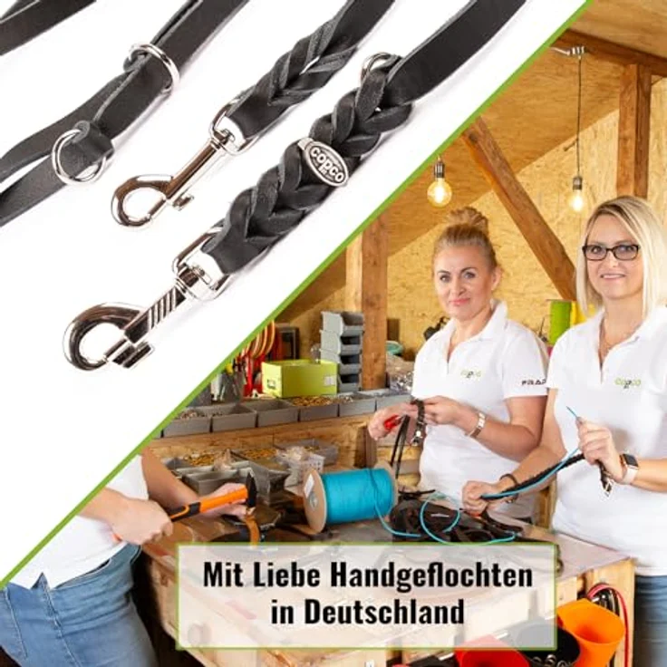 CopcoPet Hundeleine Fettleder 2m 3-fach verstellbar, geflochtene Lederleine für kleine Hunde, schwarz, mit Chrombeschlägen, handgefertigt in Deutschland – Bild 3