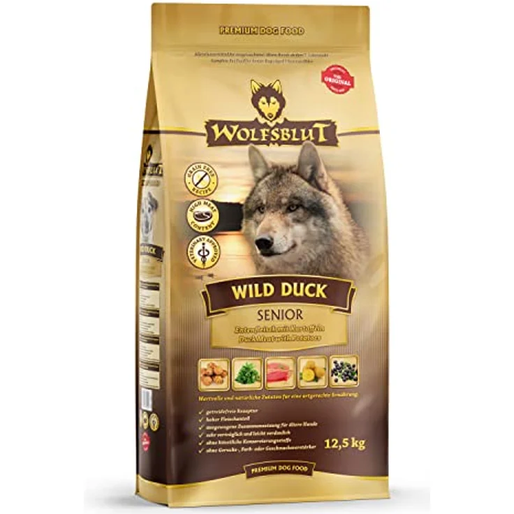 Wolfsblut Wild Duck Senior, Hunde-Trockenfutter 12,5 kg, getreidefrei mit Ente, Kartoffeln und Superfoods für ausgewachsene Hunde ab 7 – Bild 2