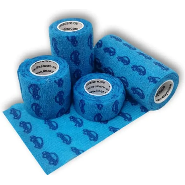 LisaCare Kohaesive Fixierbinde, selbsthaftende elastische Bandage, 4er-Set (2,5-10 cm) in Auto Blau, schmutz- und wasserabweisend, atmungsaktiv, rückstandslos entfernbar