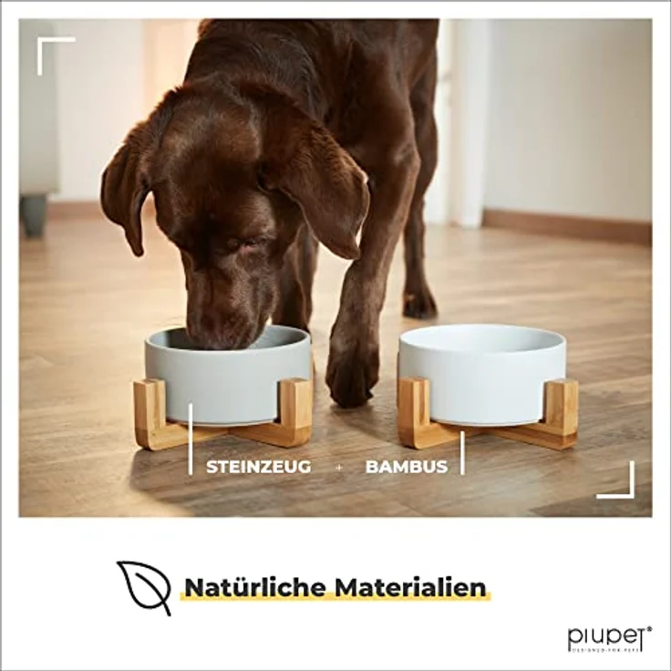 PiuPet® Hundenapf mit Ständer, Doppelnapf für Hunde & Katzen, 2x 850ml Keramik, spülmaschinenfest, rutschfest, mit Bambusgestell – Bild 4