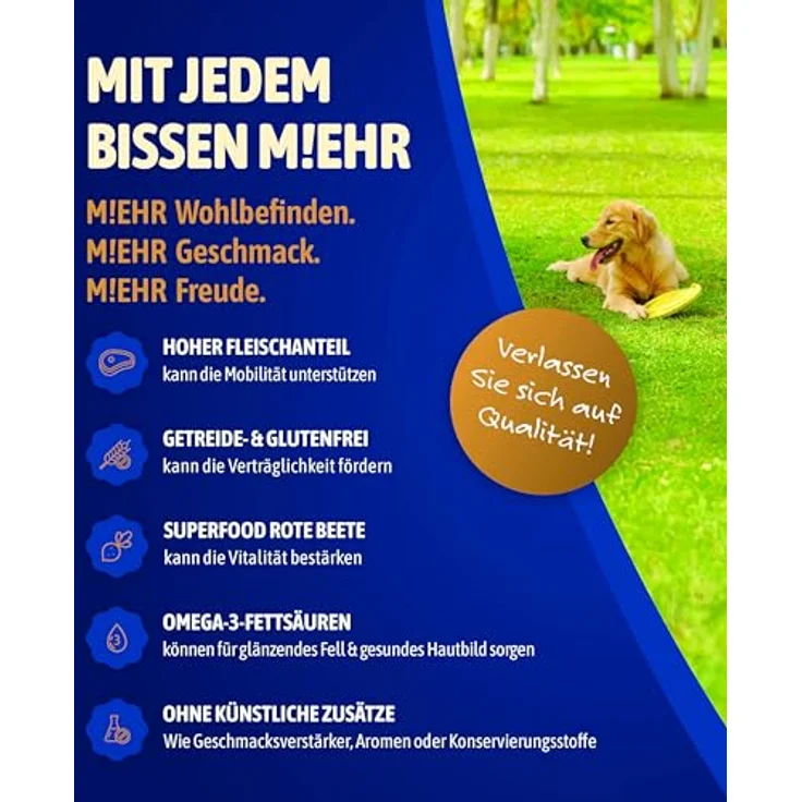 NutriQM M!EAT® Hundefutter Nass Adult Herz & Beete [6x800g], 93 % Fleisch, getreidefrei & ohne Zusatzstoffe, hochwertige Hundeernährung im Vorratspack – Bild 3