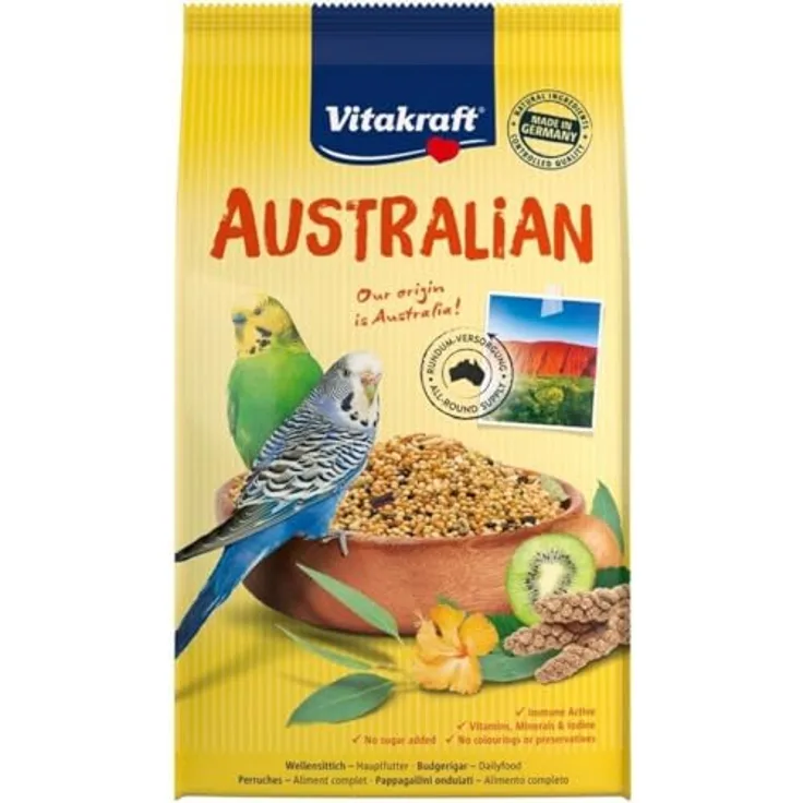 Vitakraft Australian Wellensittichfutter, 800 g, pelletiertes Vogelfutter für kleine Rassen, natürlich und GMO-frei