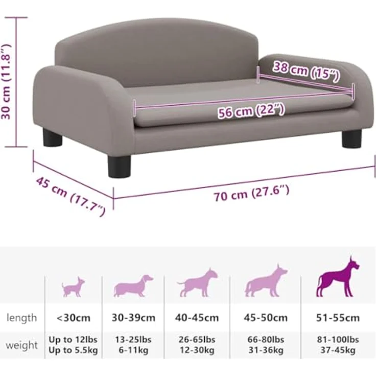 vidaXL Hundekorb Hundebett Taupe 70x45x30 cm Stoff mit massivem Kiefernholzrahmen – Bild 4