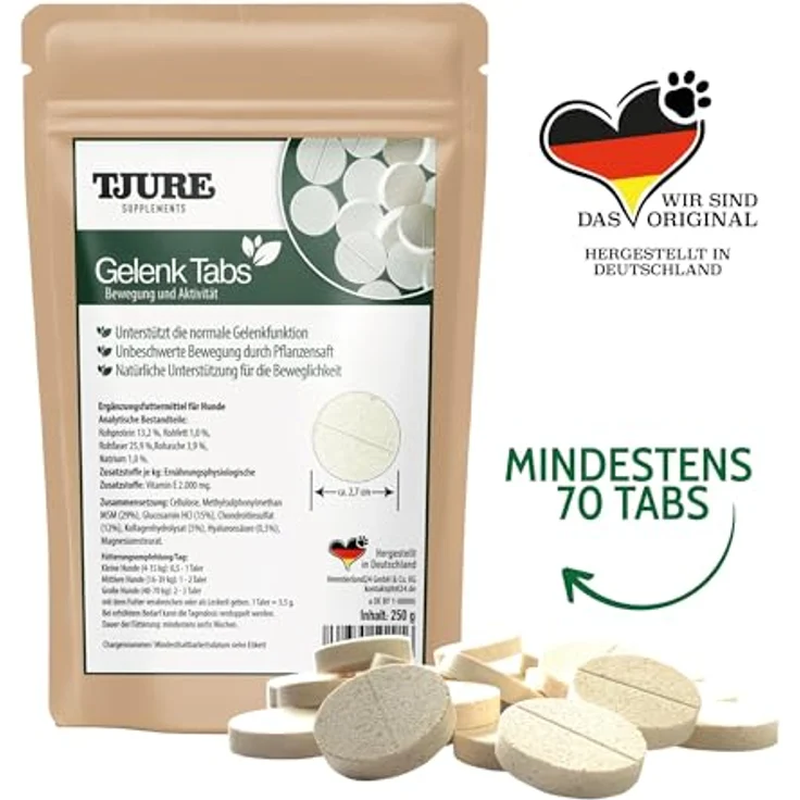 TJURE Tjure Gelenk Tabs, Hundefutter mit Glucosamin, MSM und Chondroitinsulfat zur Unterstützung der Gelenkgesundheit, 250g (ca. 70 Tabs) – Bild 3