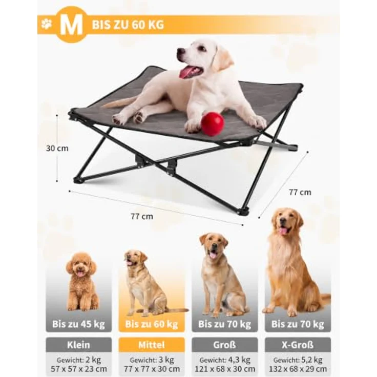 KingCamp Erhöhtes Hundebett, Klappbare Hundeliege mit Atmungsaktivem Mesh & Wildledermatte, Rutschfeste Füße, Schwarz 77 x 77 x 30 cm – Bild 2
